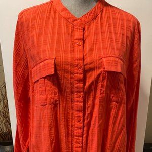 Woman Within Cotton Red Long Sleeve Blouse Woman's Plus Size 1X